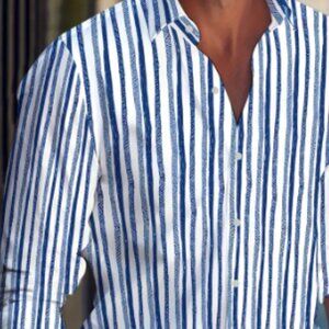 Express Design Studio Mens White Multi Colored Blue Vertical Striped Long Sleeve